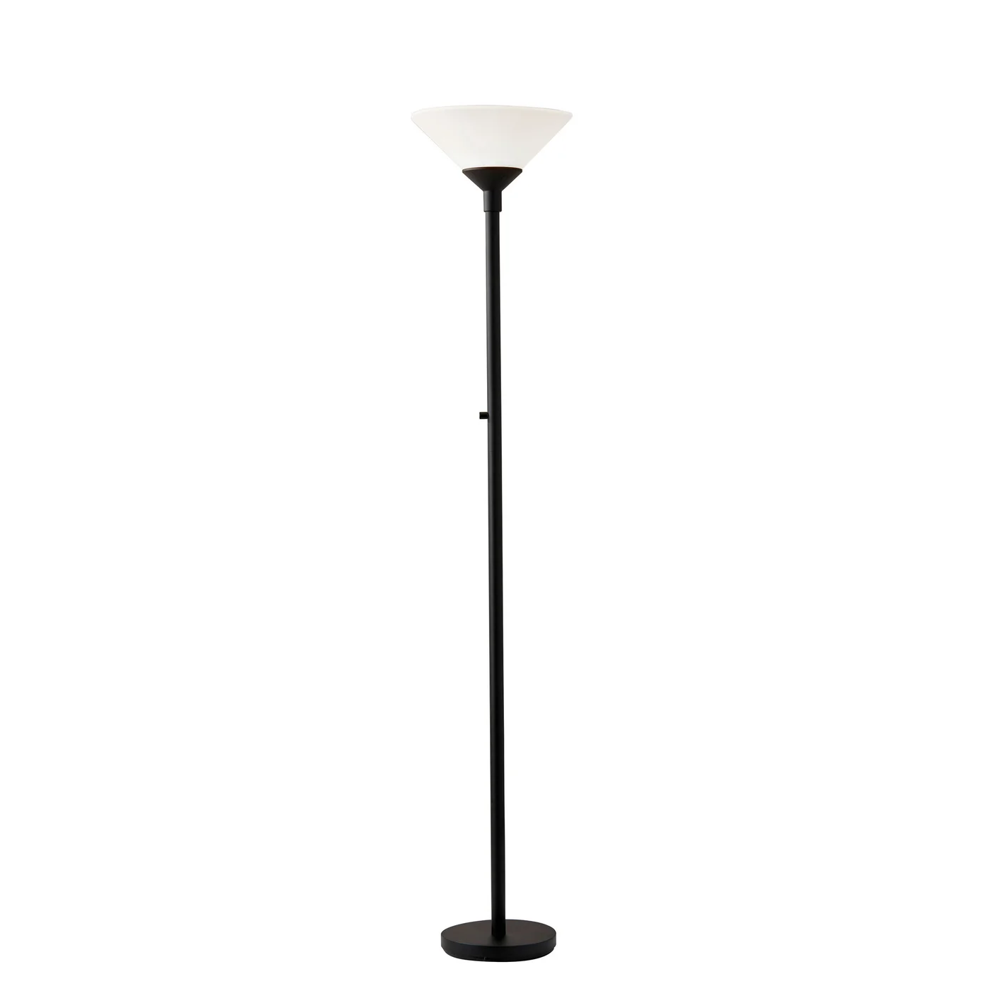 73" Black Torchiere Floor Lamp With White Cone Shade