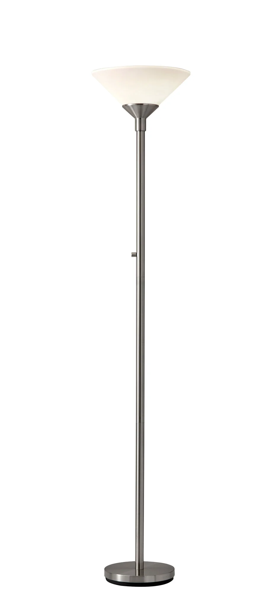 73" Black Torchiere Floor Lamp With White Cone Shade