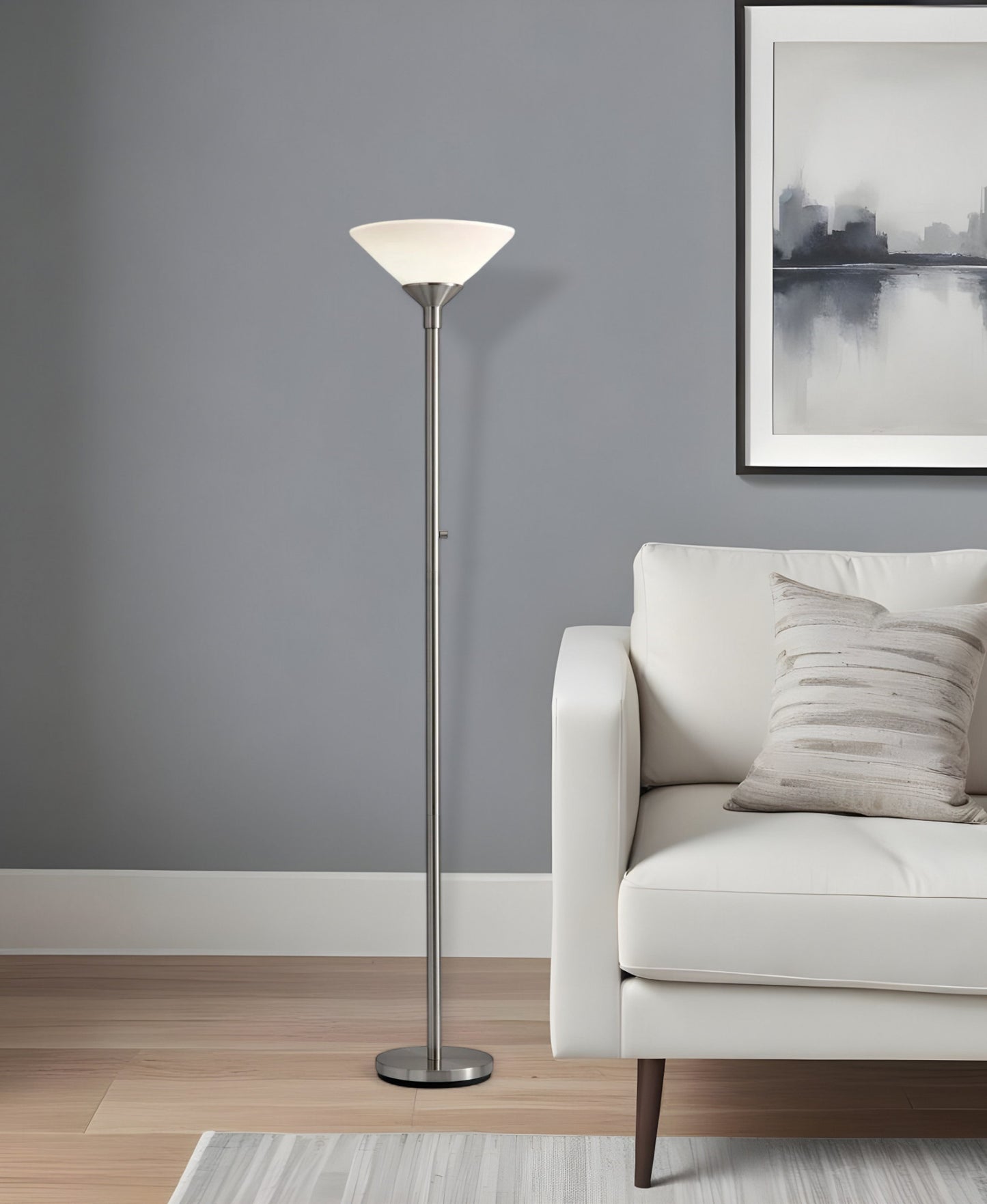 73" Torchiere Floor Lamp With White Cone Shade