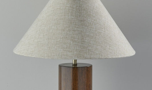 26" Natural Solid Wood Cylinder Table Lamp With White Cone Shade