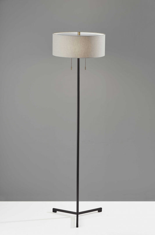60" Black Traditional Shaped Floor Lamp With White Drum Shade