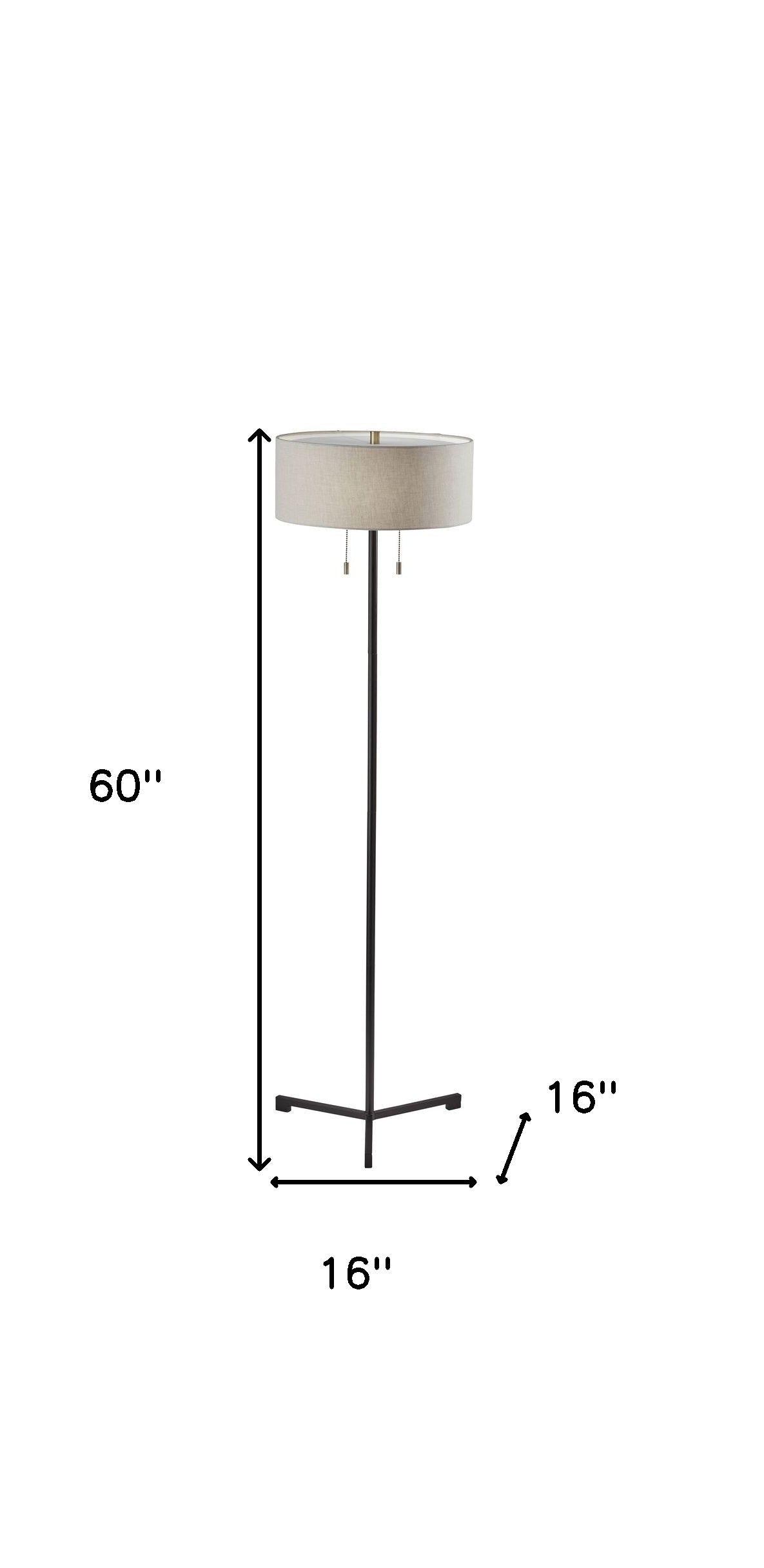 60" Black Traditional Shaped Floor Lamp With White Drum Shade