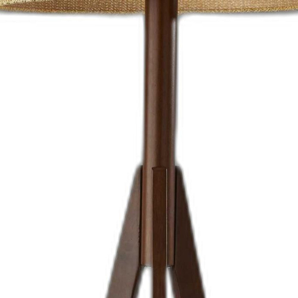 59" Natural Solid Wood Tripod Floor Lamp With Gray Fabric Empire Shade