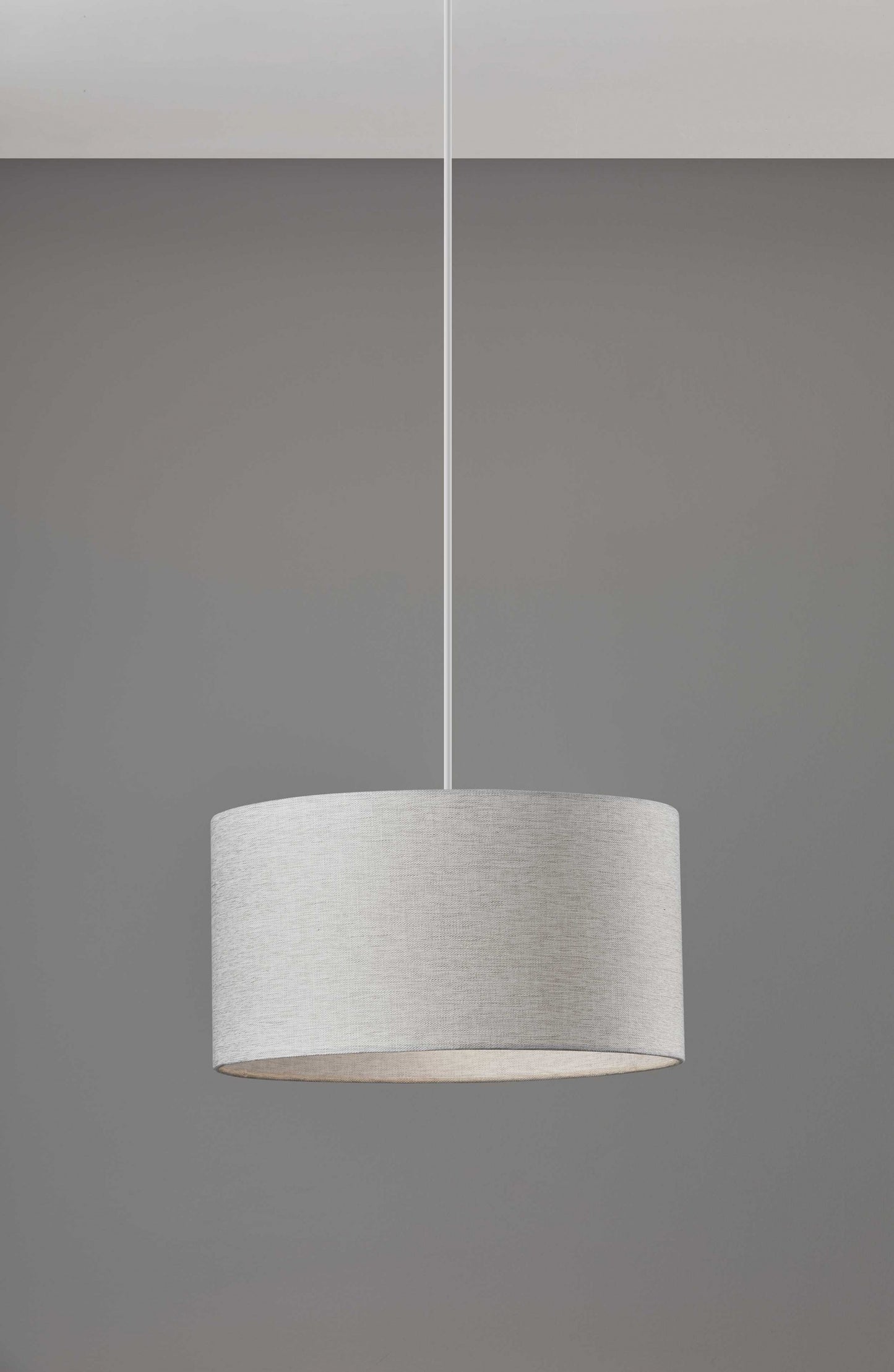 Heather Grey Fabric Shade Electric Drum Pendant