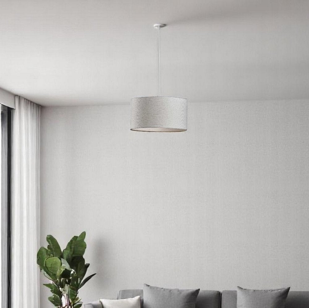 Burlap Fabric Light Brown Electric Drum Pendant Lamp