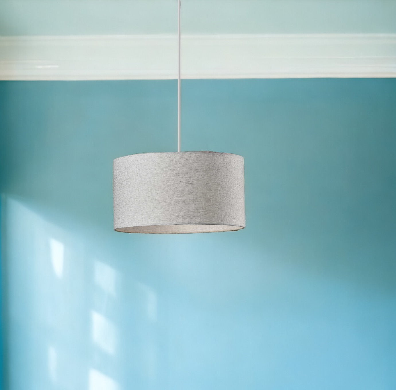 Heather Grey Fabric Shade Electric Drum Pendant