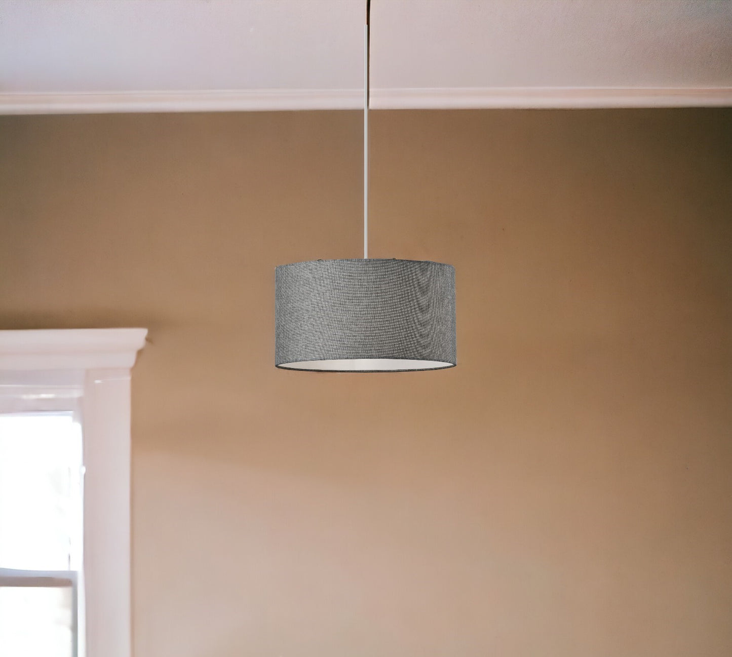 Burlap Fabric Light Brown Electric Drum Pendant Lamp