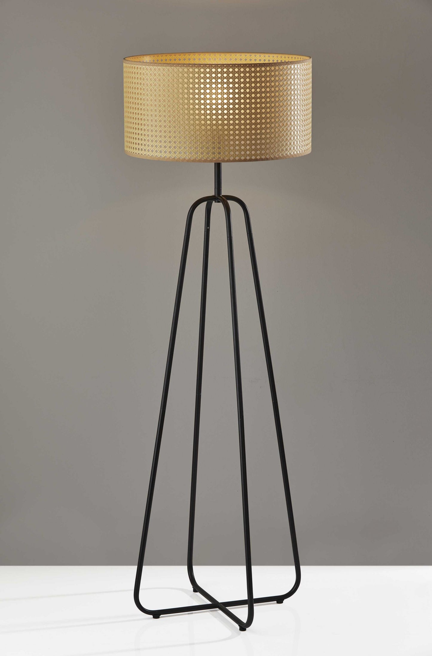 Open Cane Web Natural Shade Floor Lamp With Dark Bronze Base