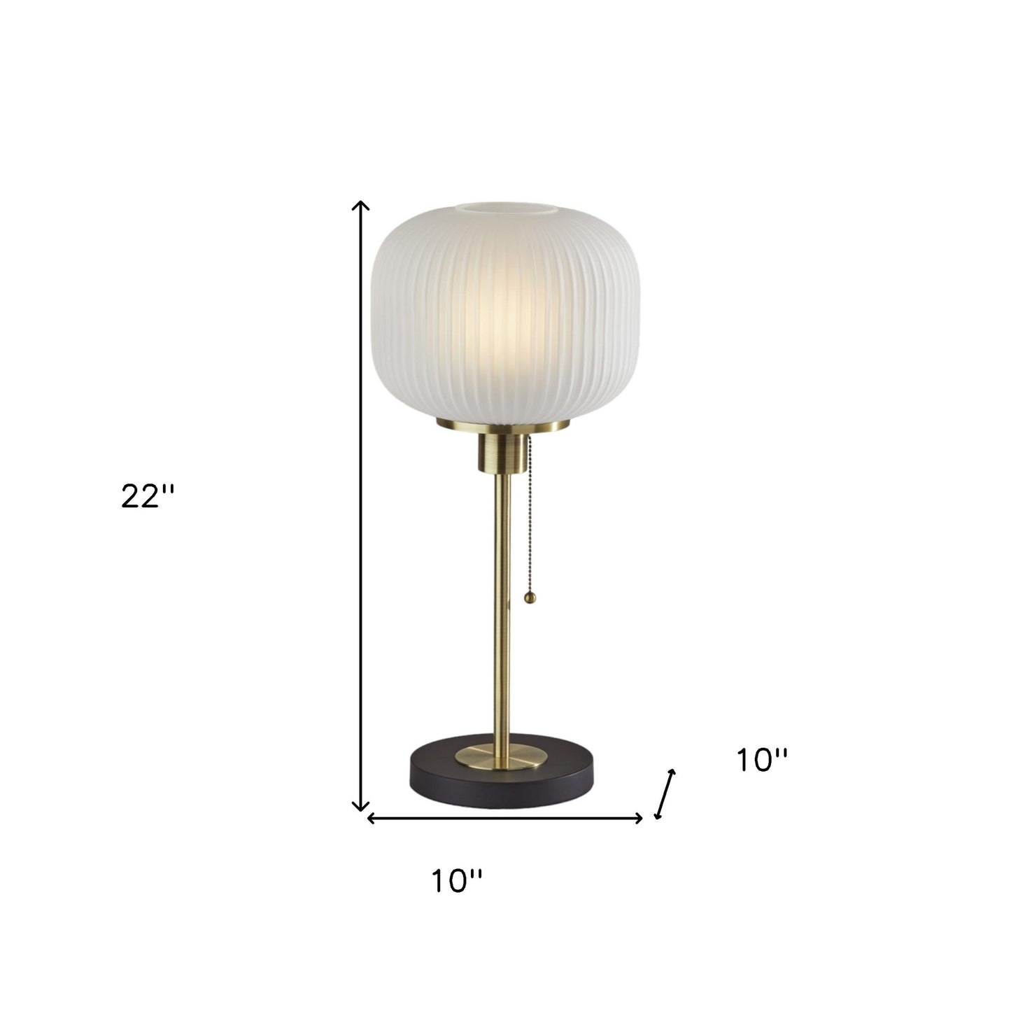 22" Antiqued Brass Table Lamp With White Ribbed Frosted Glass Dome Shade