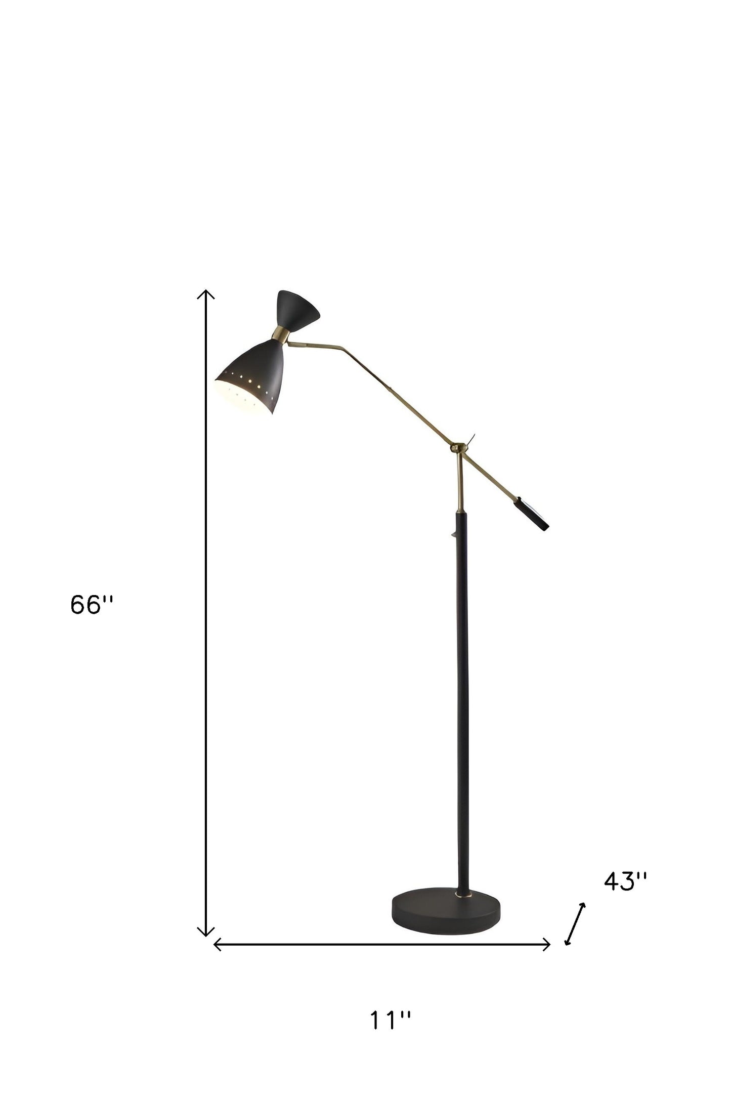 66" Black Task Floor Lamp With Black Cone Shade