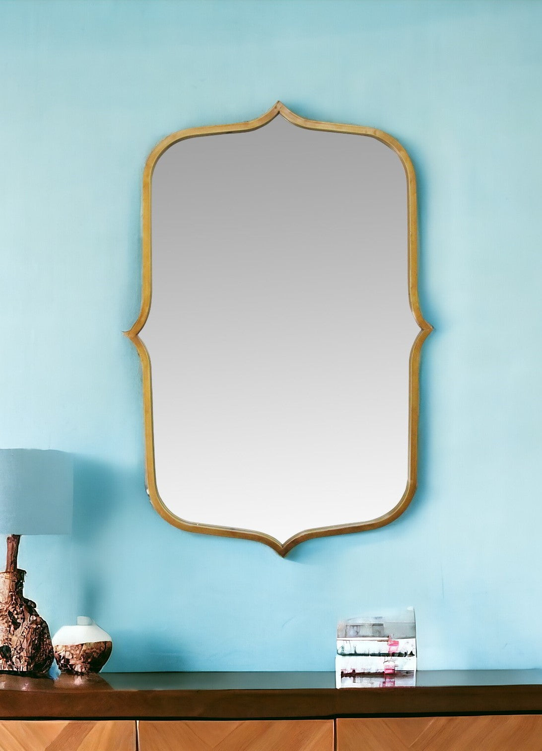 Antiqued Gold Scallop Framed Mirror