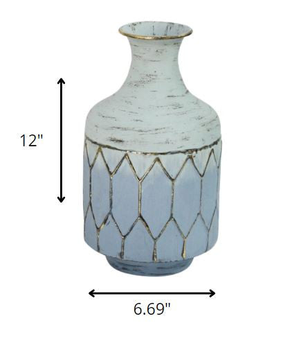 Bohemian Blue Distressed Metal Table Vase