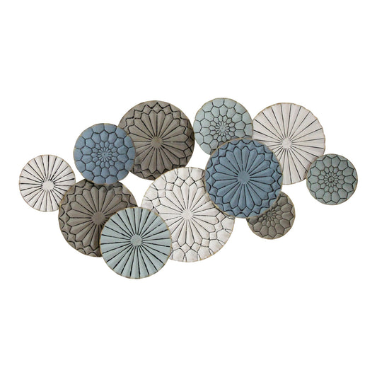 Boho Blue Green Ivory Metal Plates Wall Decor