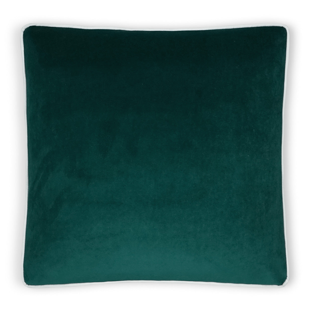 Teal solid square pillow with pale piping trim; plush decorative cushion.