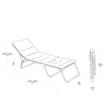 28" Black and Steel Outdoor Chaise Lounge with Black Cushion