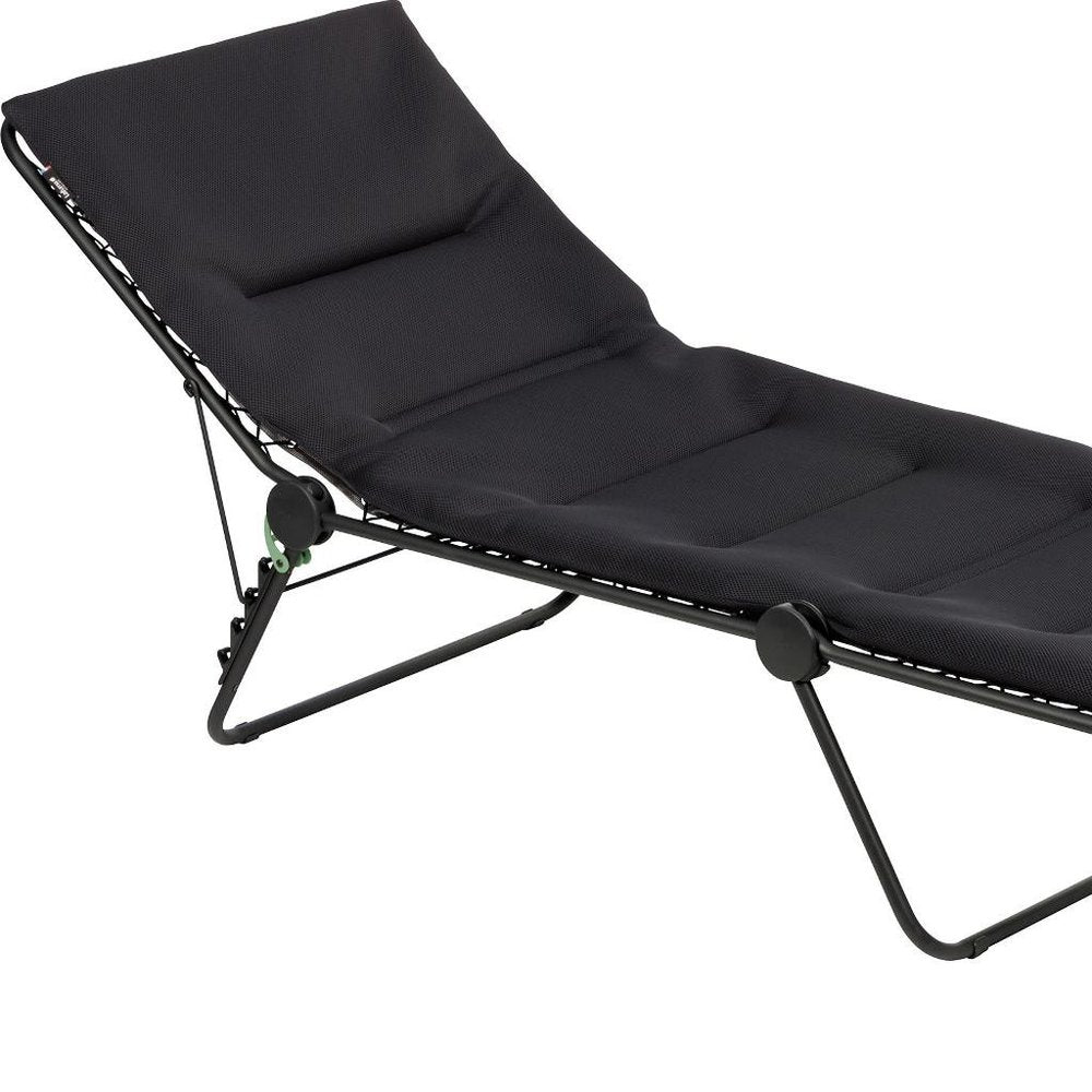 28" Black and Steel Outdoor Chaise Lounge with Black Cushion