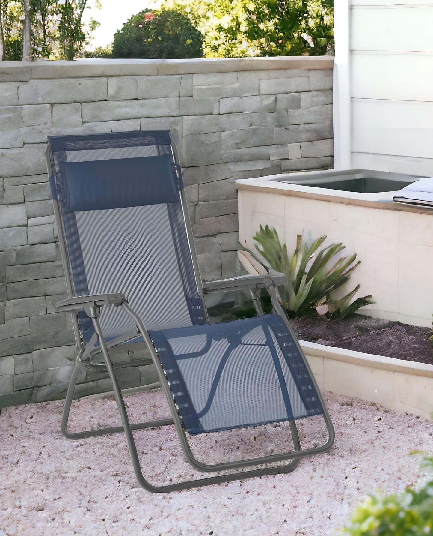 27" Blue Metal Outdoor Zero Gravity Chair with Blue Cushion