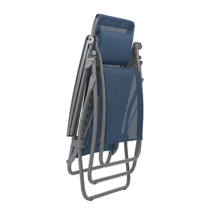 27" Blue Metal Outdoor Zero Gravity Chair with Blue Cushion