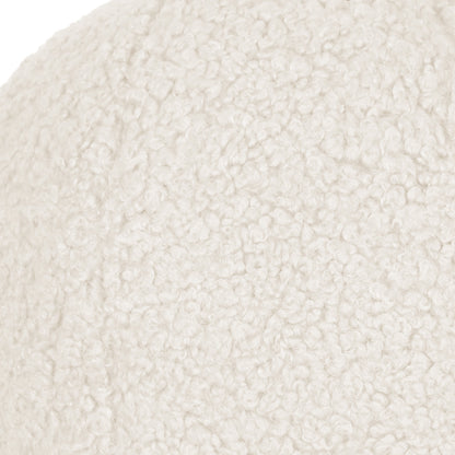 Ivory solid faux fur pillow close-up; plush, curly texture.