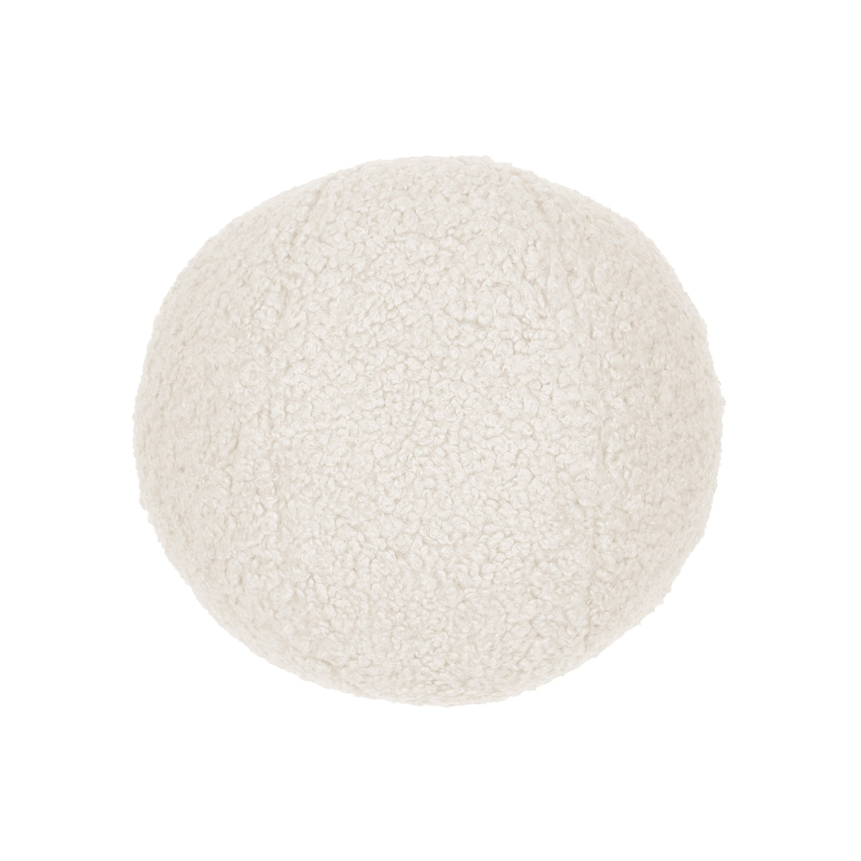 Ivory solid faux fur poodle ball pillow, 12 x 12 inches.