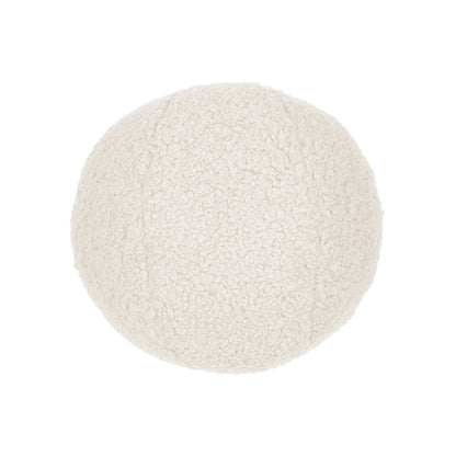 Ivory solid faux fur poodle ball pillow, 12 x 12 inches.