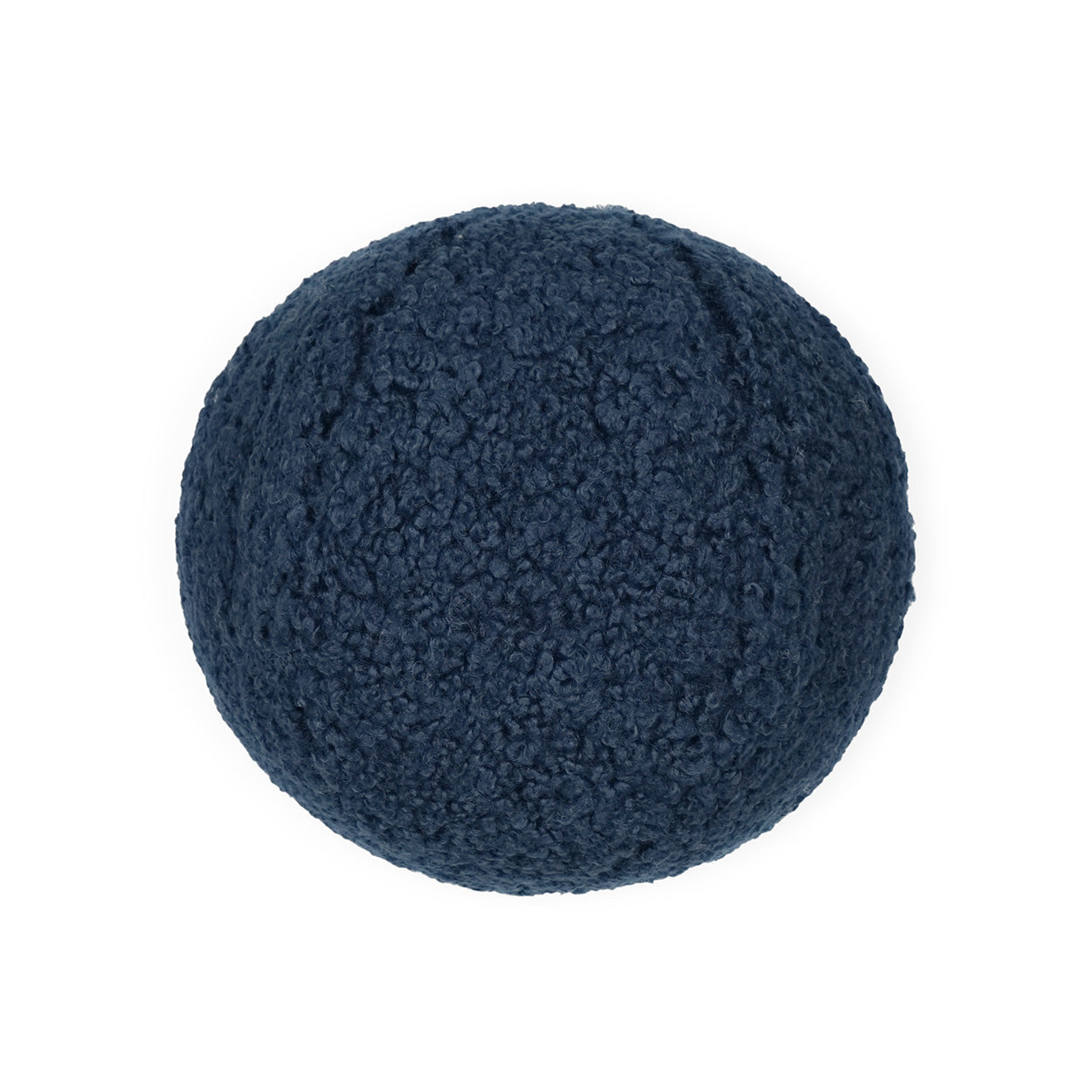 Navy solid faux fur Poodle Ball Pillow, 12" x 12", round decorative accent.