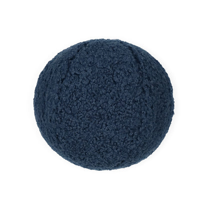 Navy solid faux fur Poodle Ball Pillow, 12" x 12", round decorative accent.