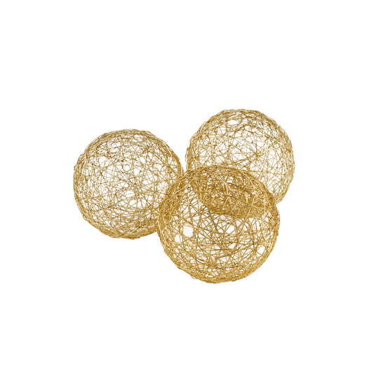 Set of Three Gold Aluminum Decorative Orbs