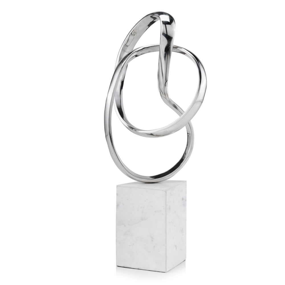 18" Silver and White Marble and Aluminum Sculpture