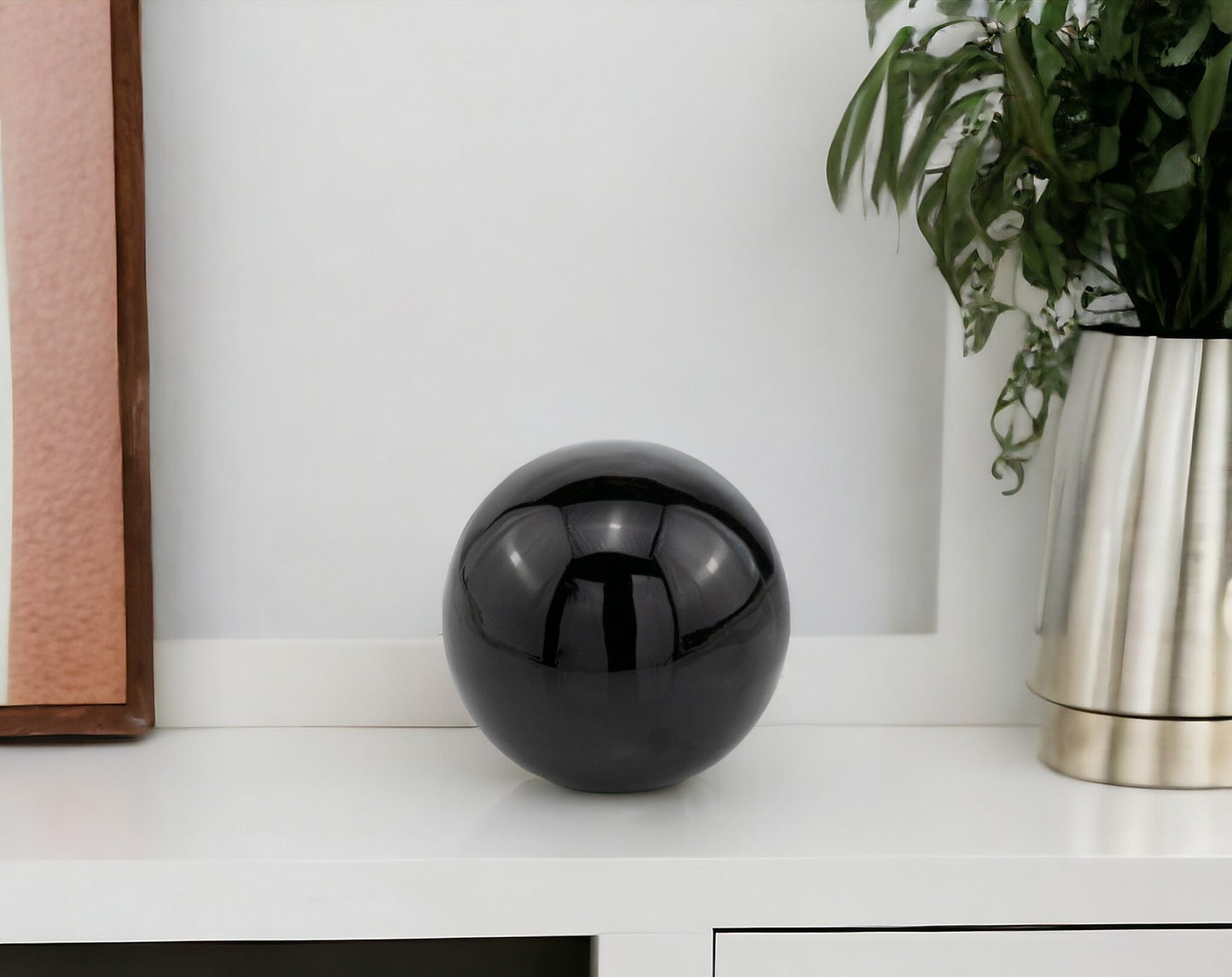 4" Black Aluminum Decorative Orb Tabletop Sculpture