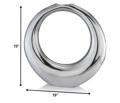 19" Silver Aluminum Ring Hoop Table Vase