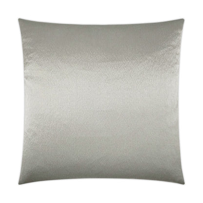 Square decorative throw pillow in metallic silver with textured soft-sheen fabric.