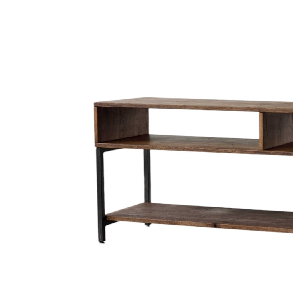 60" Brown Wood Open Shelving TV Stand