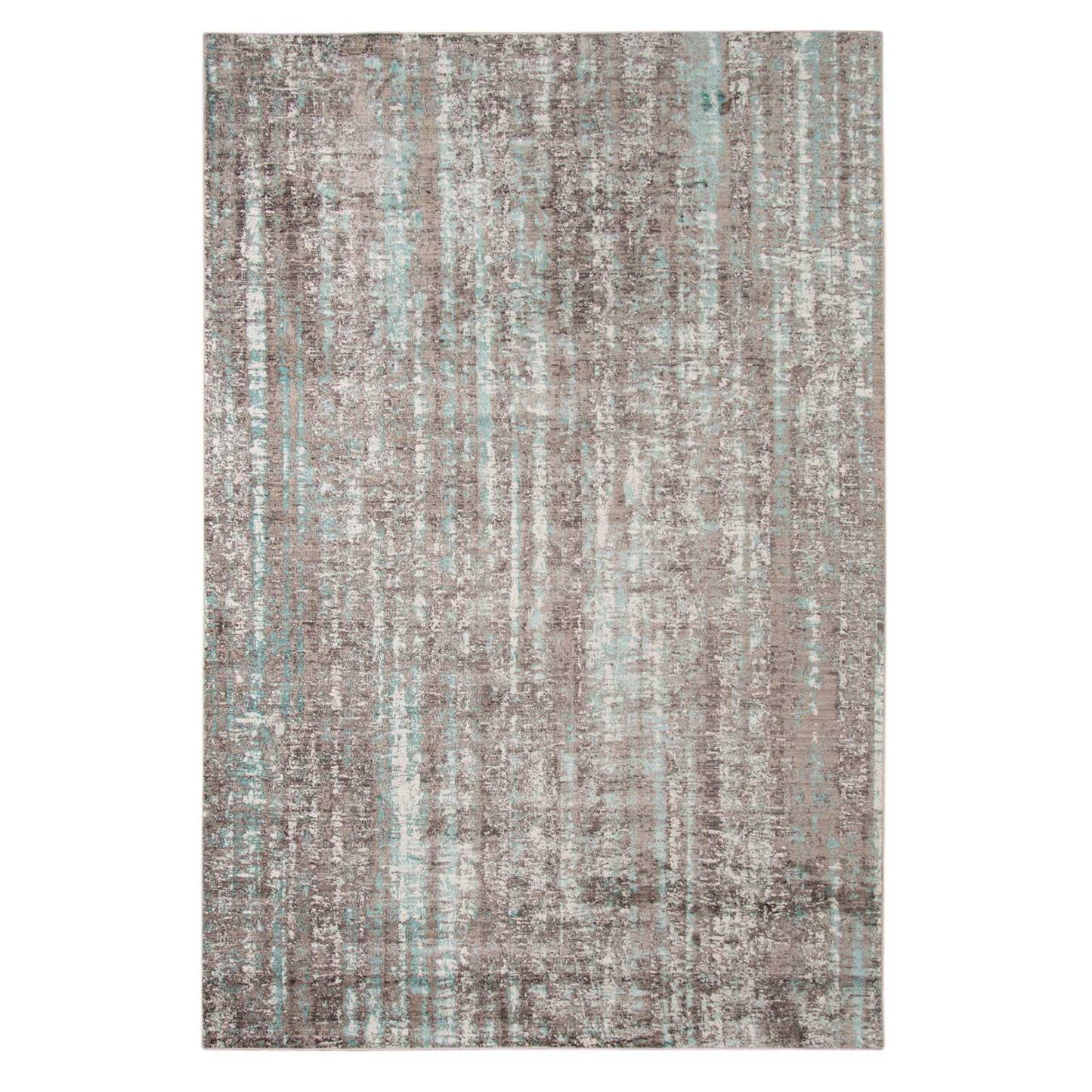 4' X 6' Gray and Aqua Abstract Stripes Power Loom Area Rug