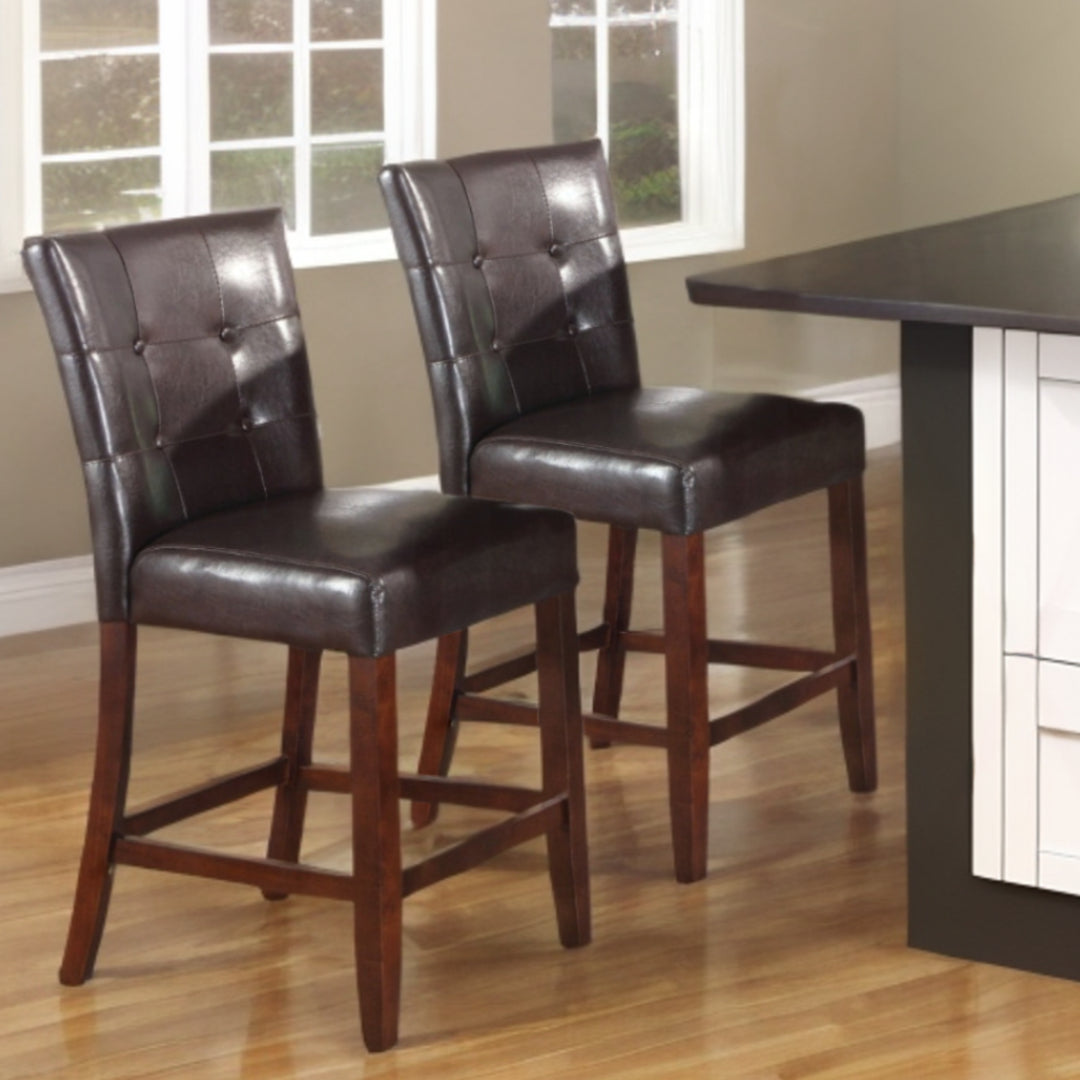 Set of Two Espresso And Brown Solid and Manufactured Wood Counter Height Bar Chairs