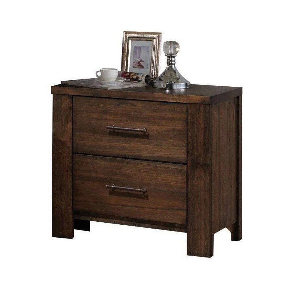 25" Brown Wood Two Drawer Nightstand