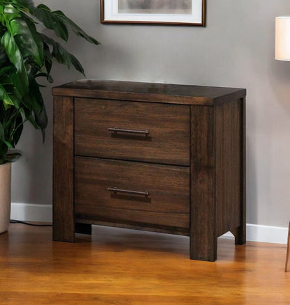 25" Brown Wood Two Drawer Nightstand