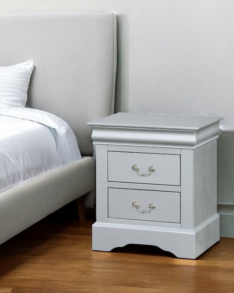 24" White Wood Two Drawer Nightstand