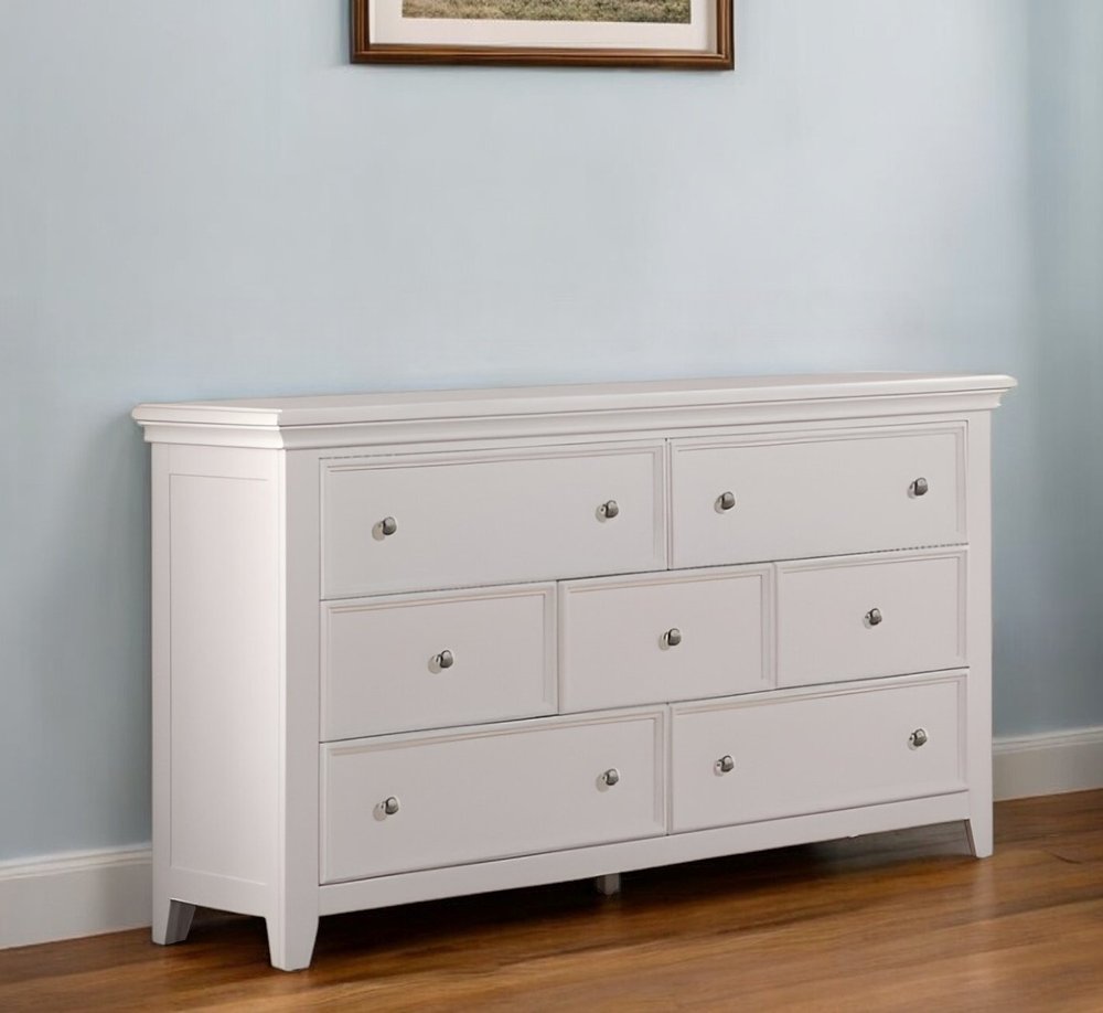 58" White Solid Wood Seven Drawer Triple Dresser