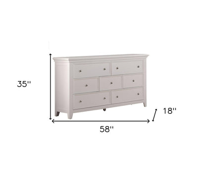 58" White Solid Wood Seven Drawer Triple Dresser