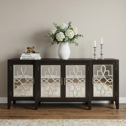72" Gray And Silver Mirrored Wood Distressed Solid Console Table