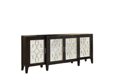 72" Black and Silver Mirrored Solid Wood and Glass Distressed Solid Console Table