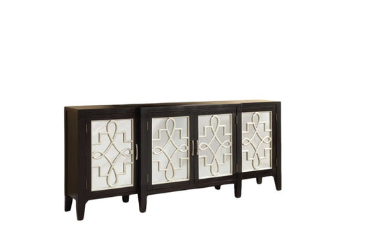 72" Gray and Silver Mirrored Wood and Glass Distressed Solid Console Table