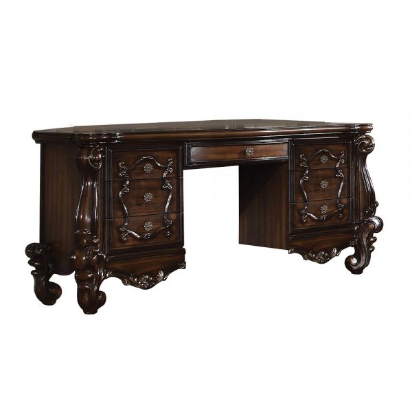 63" Brown Peninsula Vanity Desk With 7 Drawers