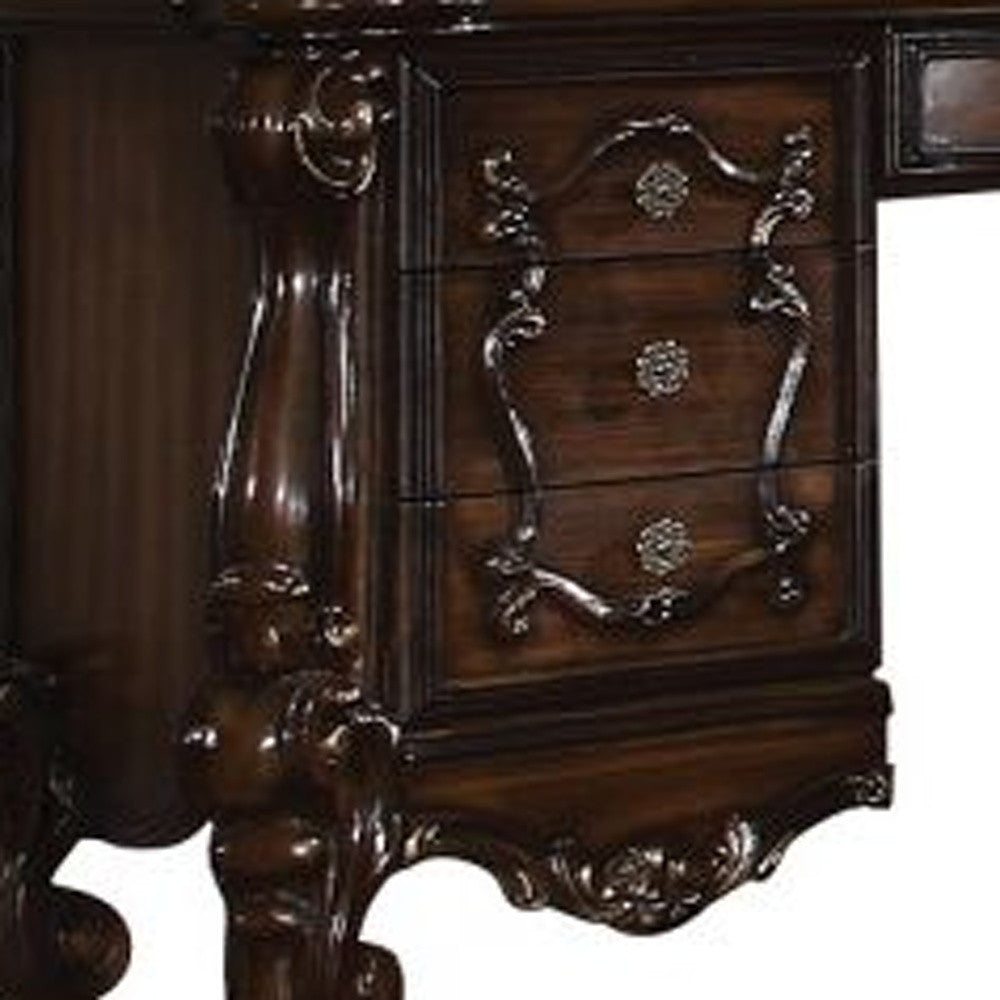 63" Brown Peninsula Vanity Desk With 7 Drawers