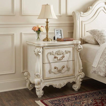 31" White Wood Two Drawer Nightstand