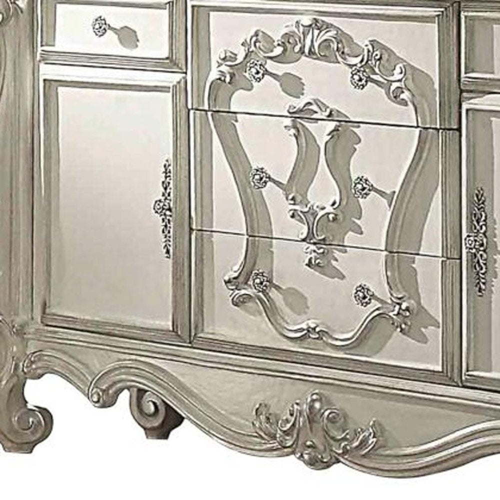 38" Bone Wood Two Door Five Drawer Combo Dresser