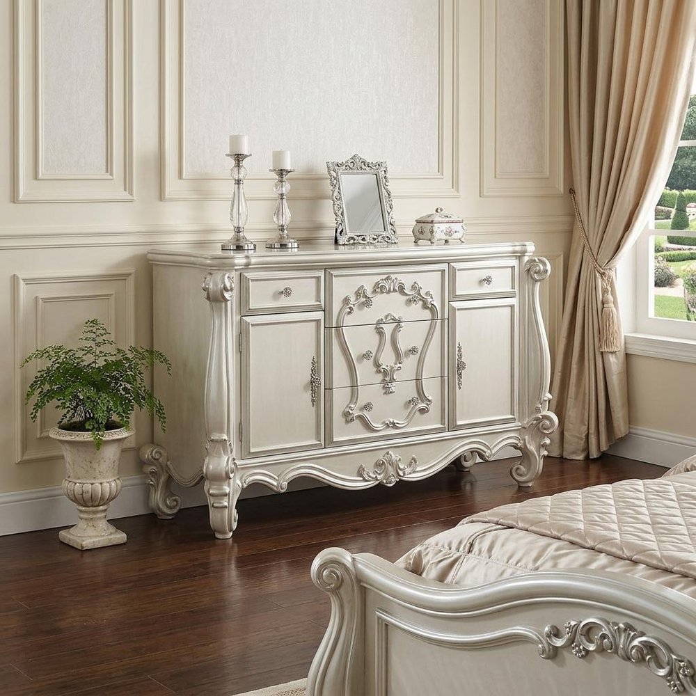 38" White Solid Wood Six Drawer Combo Dresser