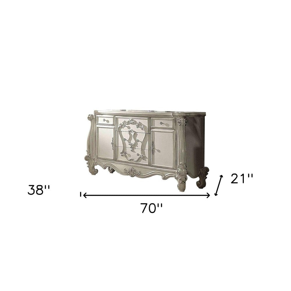 38" Bone Wood Two Door Five Drawer Combo Dresser