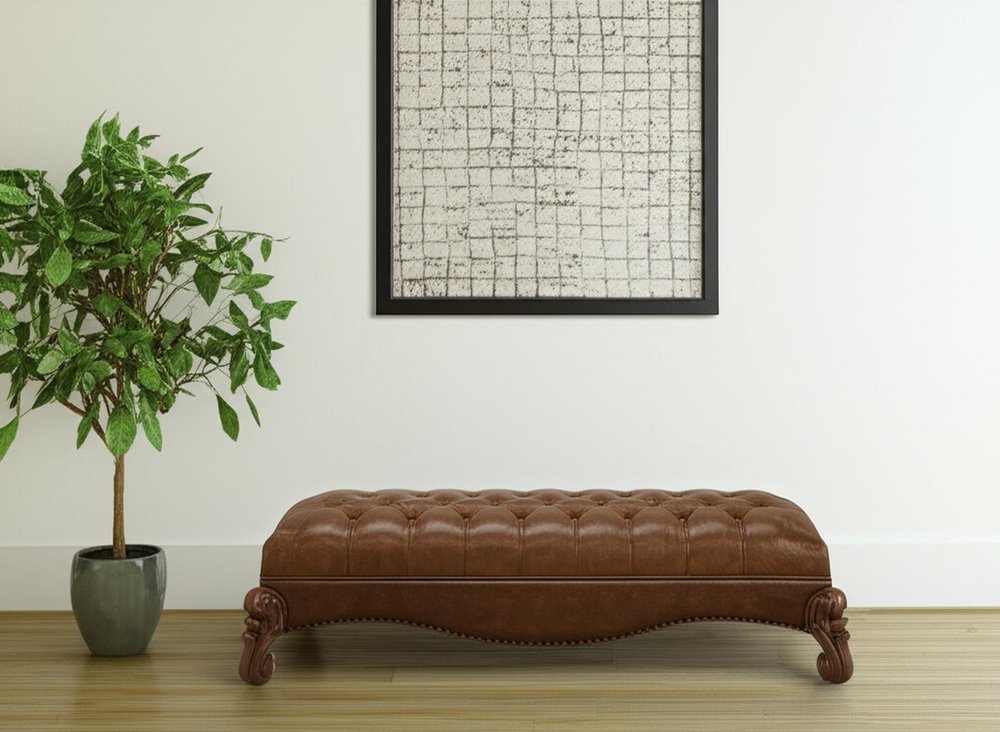 65" brown tufted faux leather upholstered bench